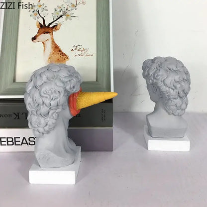 Gray and teal ice cream david statue resin bust with curly hair and yellow cone-shaped nose for decorbites ice cream decor