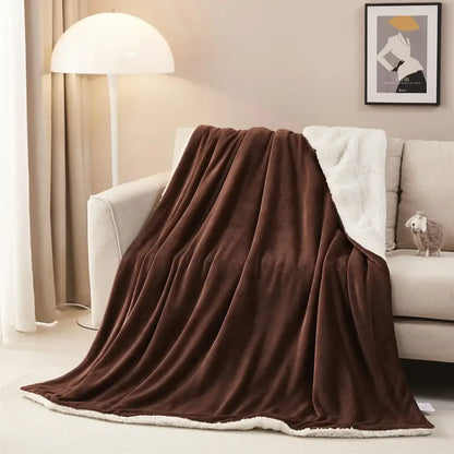 Brown plush throw blanket with soft white sherpa lining reversible with gray and white sherpa twin blanket