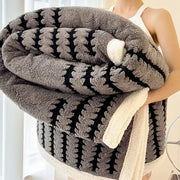 Cozy gray and black patterned decorbites jacquard blanket with thick lamb wool and cream plush lining for living room decor