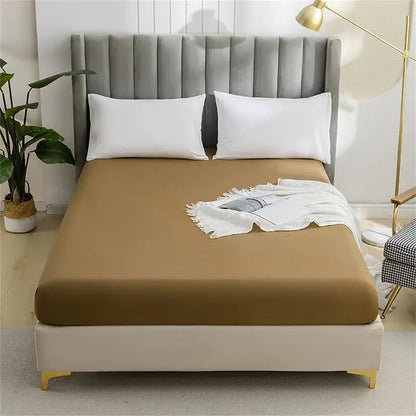 Tan decorbites brushed fitted mattress cover with smooth stretchy fabric snugly fits mattress for bedroom bedding
