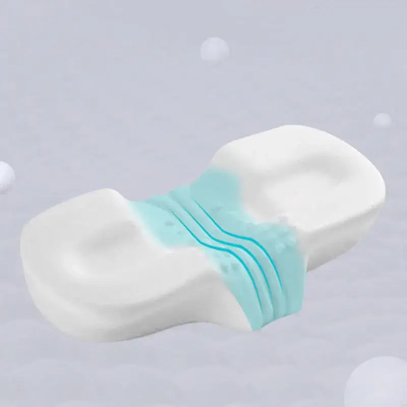 Gray butterfly memory foam cervical support pillow in white and light blue gel infused design for neck support