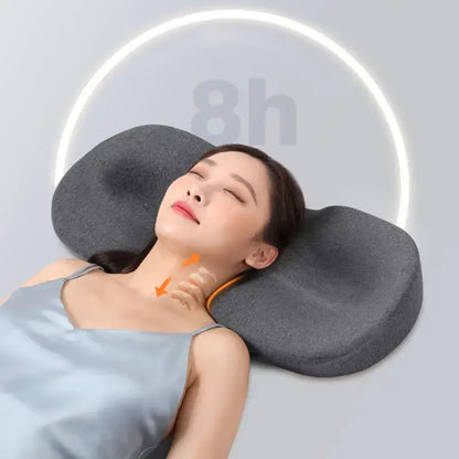 Gray butterfly memory foam cervical support pillow with contoured ergonomic design for orthopedic bedroom use