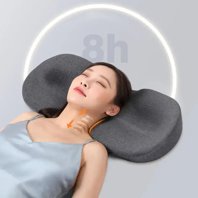 Gray butterfly memory foam cervical support pillow with contoured ergonomic design for orthopedic bedroom use