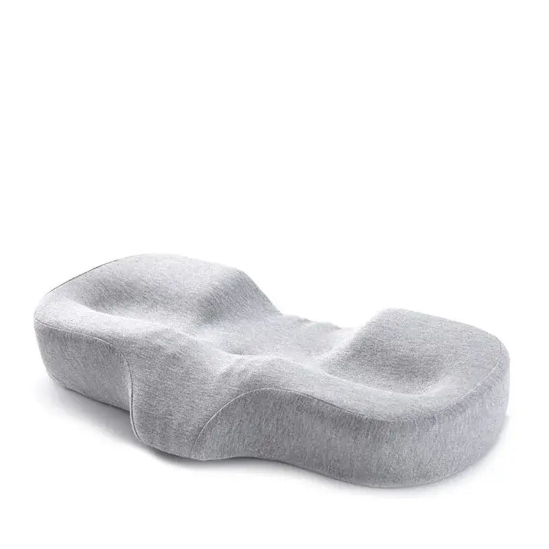 Gray butterfly memory foam cervical support pillow with contoured design for neck support in bedroom orthopaedic use