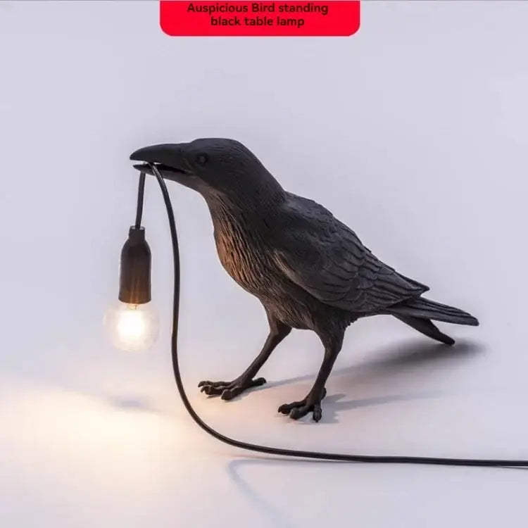 Black ceramic lively bird resin table lamp with vintage edison bulb and exposed wiring for bedroom decorbites lively bird decor