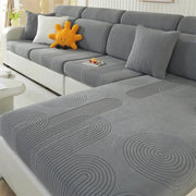 Gray circular textured polar fleece modular sofa cover with concentric patterns for living room accent chairs and sofas