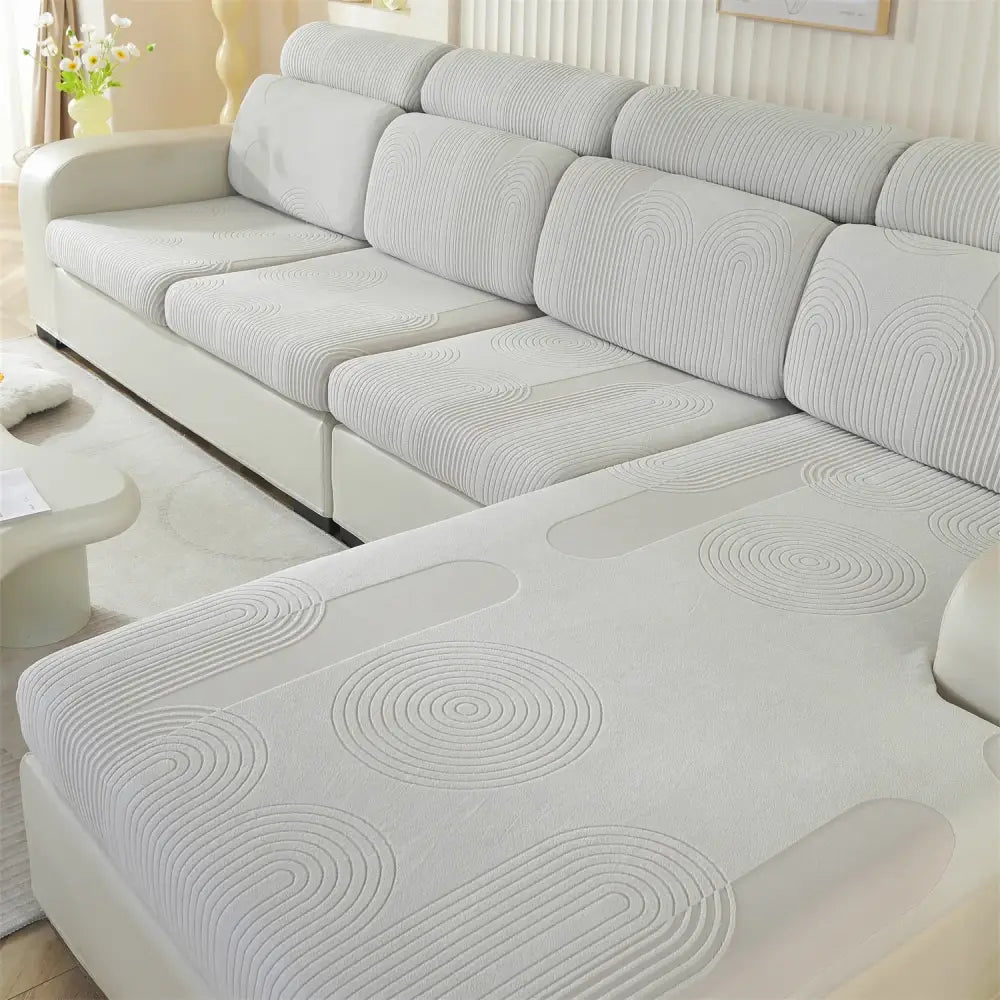 Light gray polar fleece modular sofas cover with subtle circular textured patterns ideal for living room accent chairs