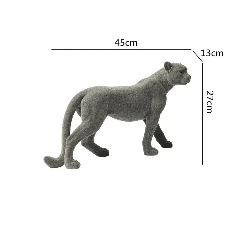 Gray concrete leopard flocking sculpture figurine 45cm long 27cm tall for living room decor by decorbites
