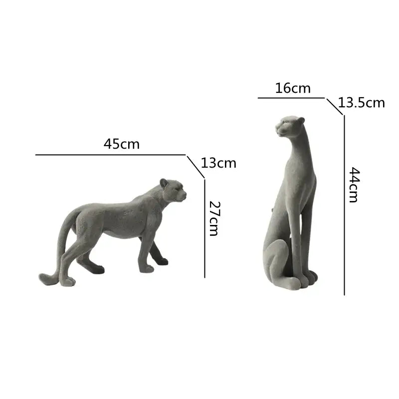 Gray ceramic cheetah pendant figurines featuring standing and sitting poses for decorbites leopard flocking sculpture decor