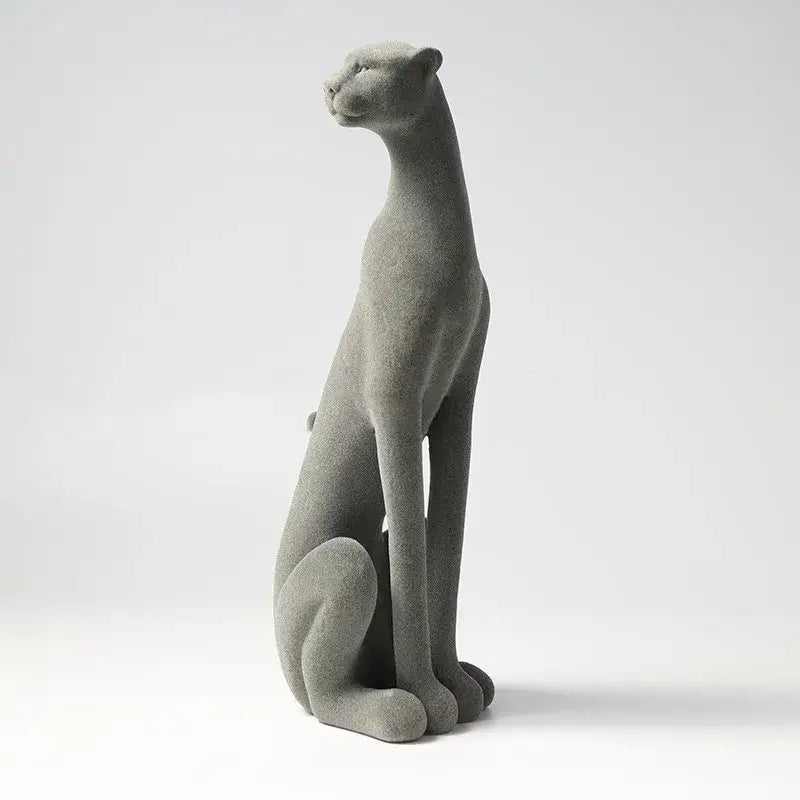 Gray textured ceramic cheetah pendant with sleek elongated form leopard flocking sculpture for living room decorbites decor