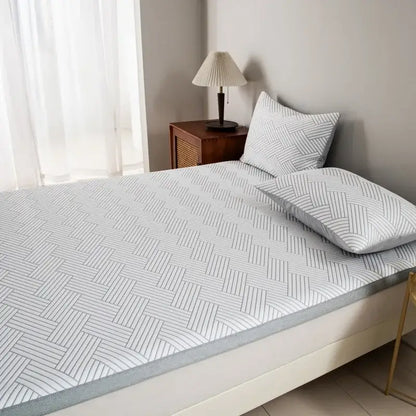 Gray cooling ice bean mesh quilted mattress pad with gray woven herringbone bed sheet for decorbites cooling ice comfort