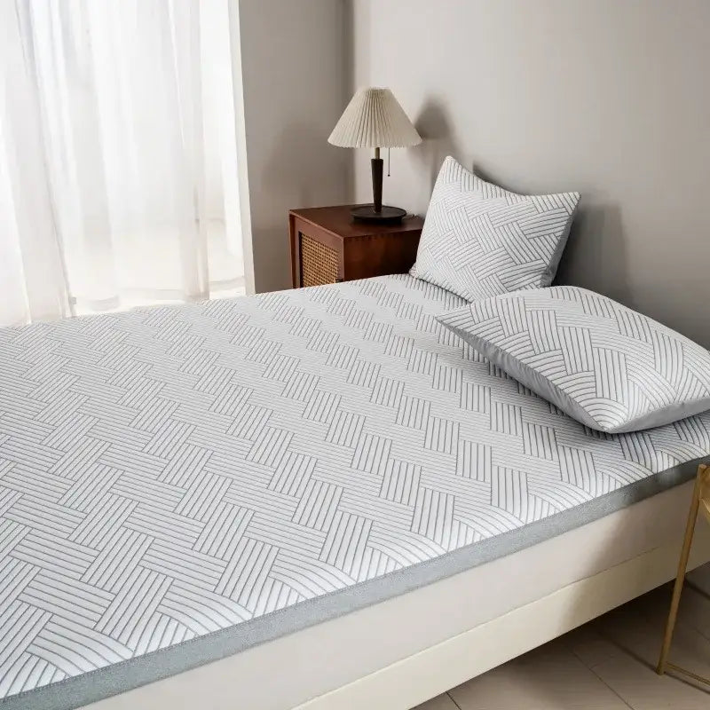 Gray cooling ice bean mesh quilted mattress pad with gray woven herringbone bed sheet for decorbites cooling ice comfort