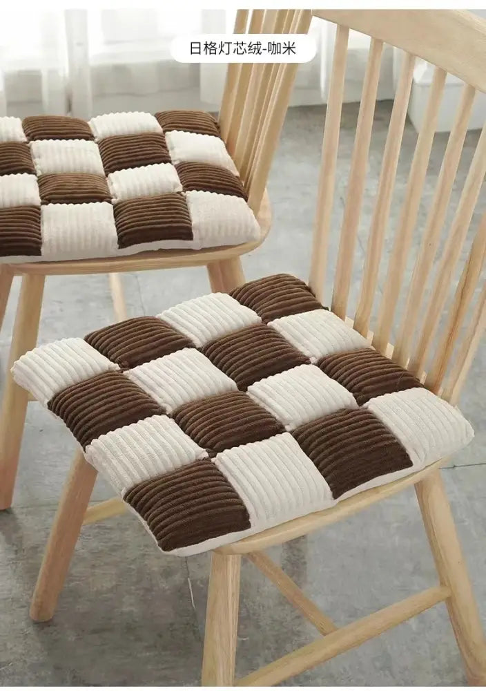 Brown and cream checkered corduroy cushion for dining room chair by decorbites corduroy cushion collection