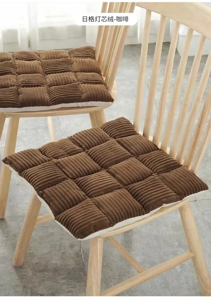 Brown corduroy quilted dining chair cushion with white underside by decorbites corduroy cushion for dining decor