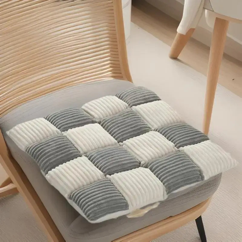 Gray and cream plaid corduroy cushion dining room chair pad from decorbites corduroy cushion collection