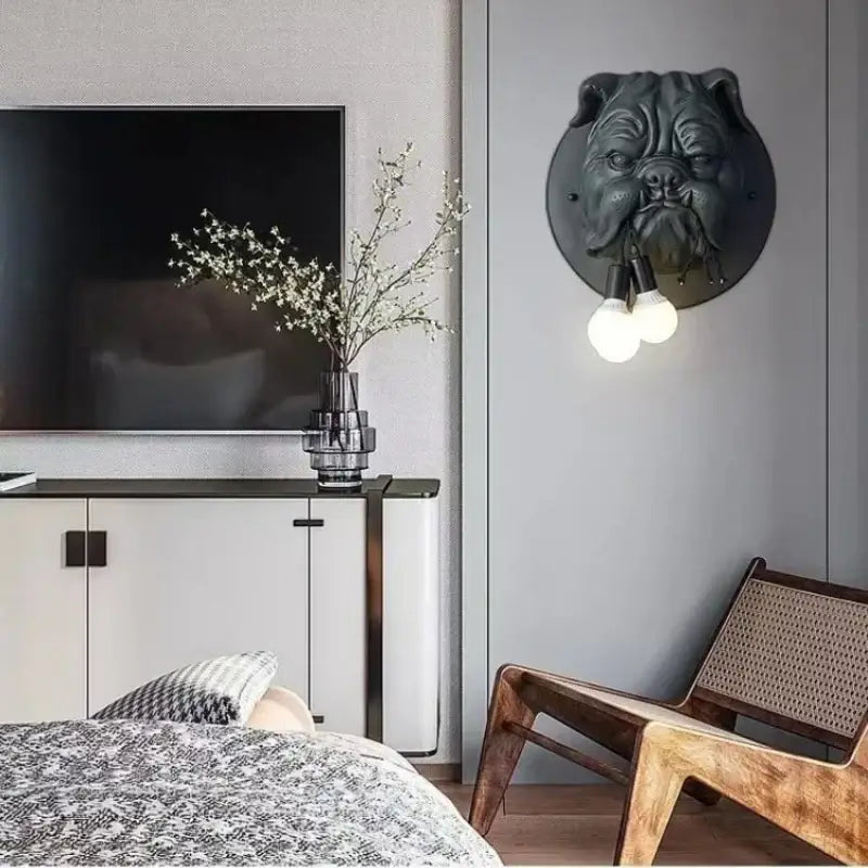 Black bulldog led wall lamp by decorbites with two exposed bulbs gray finish for living room wall lighting
