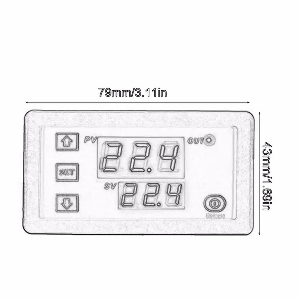 Gray digital temperature controller thermostat with white rectangular display panel showing 22.4 and control buttons