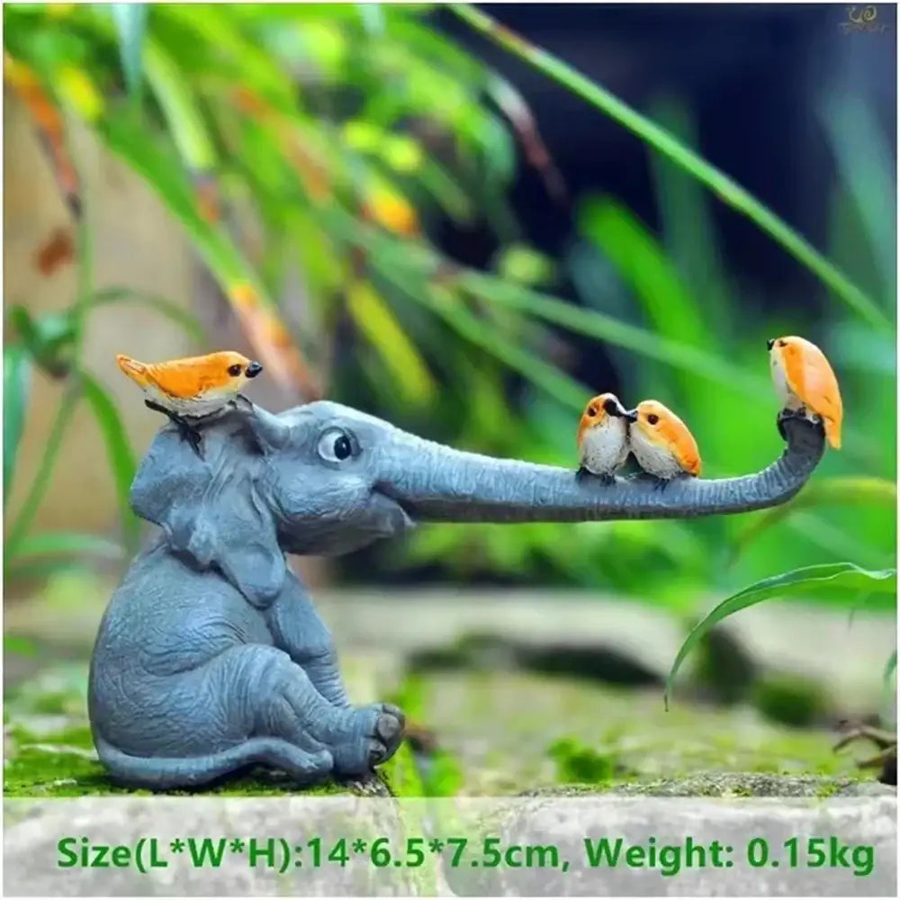 Gray resin elephant bird rabbit figurines decorbites with three orange birds for living room decor