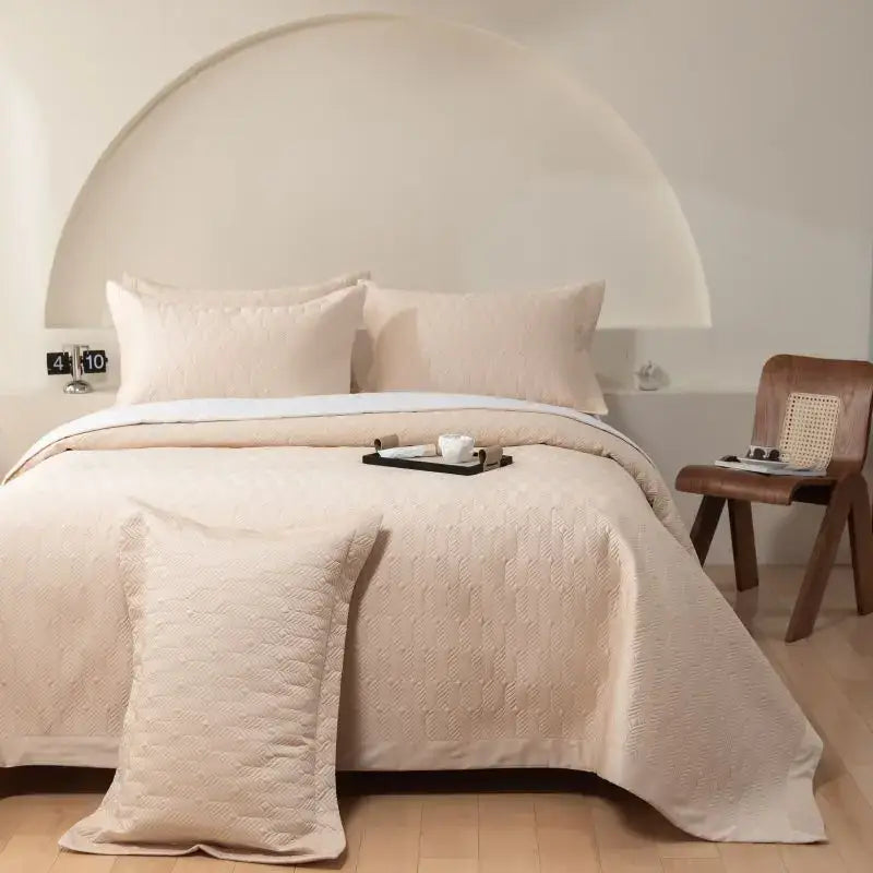 Beige quilted bedspread with subtle texture in gray geometric quilted egyptian cotton bedspread set for bedroom
