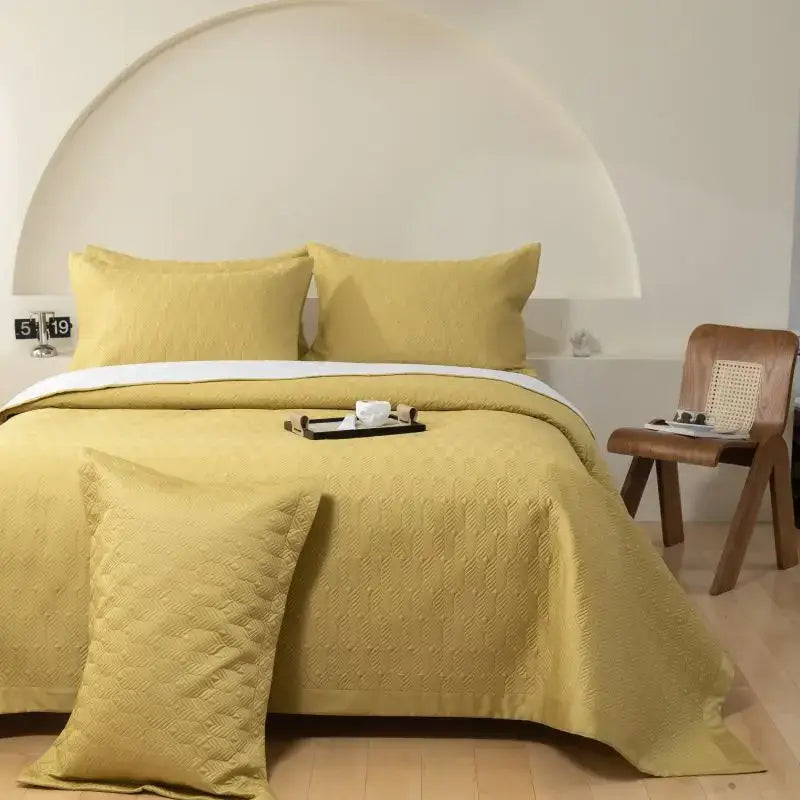 Yellow quilted bedspread with subtle texture in egyptian cotton bedspread set for bedroom use