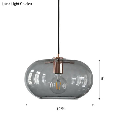 Gray Glass Oval Pendant Ceiling Light - Simple 1 Bulb Hanging Fixture for Bedroom