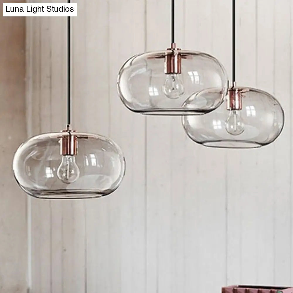 Gray Glass Oval Pendant Ceiling Light - Simple 1 Bulb Hanging Fixture for Bedroom