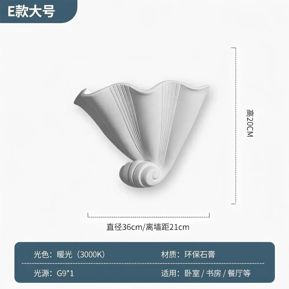 White eco-friendly stone wall lamp shaped like a gypsum shell led bedroom sconce for elegant lighting