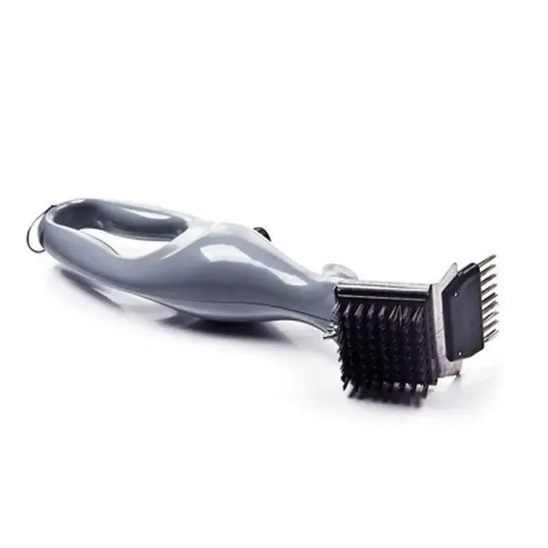 Gray handheld electric grill steam cleaner brush with plastic handle and metal wire teeth for bbq grill steam cleaning