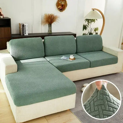 Teal textured sofa cover with woven pattern for gray herringbone stretch living room furniture protector