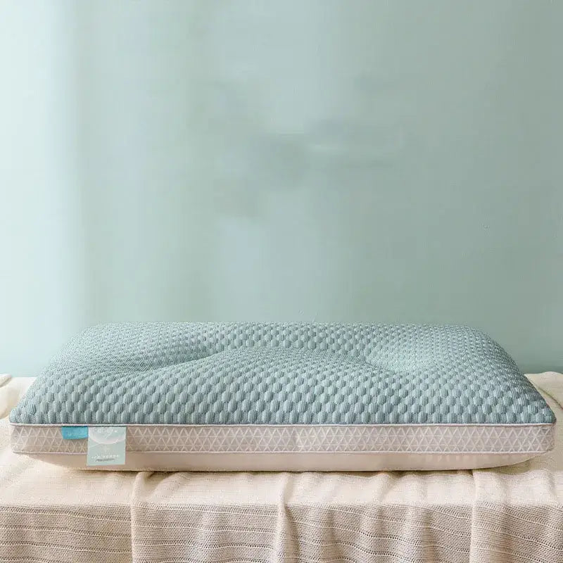 Gray ice rayon cooling pillow light blue textured memory foam with subtle geometric pattern and soft pink trim