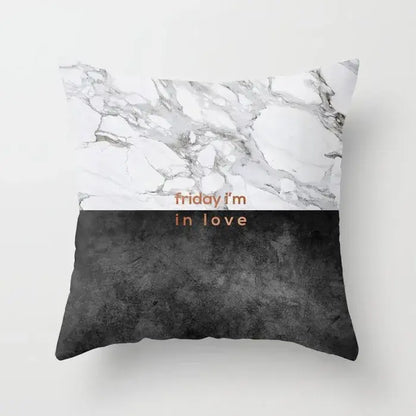 Gray marble and black agate pillow case with copper text friday im in love for living room decor