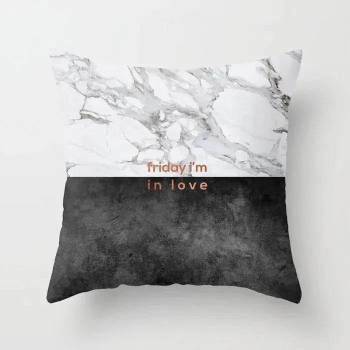 Gray marble and black agate pillow case with copper text friday im in love for living room decor
