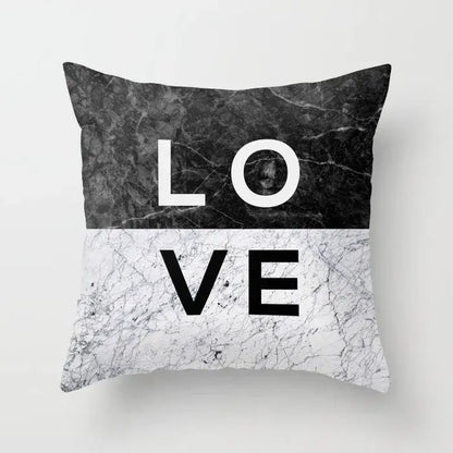 Black and white gray marble and black agate pillow case with love print for living room decor