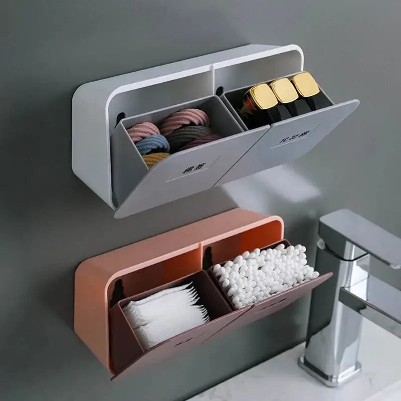 Gray and peach decorbites cotton swab holder bathroom wall organizer with compartments for hair ties and makeup brushes
