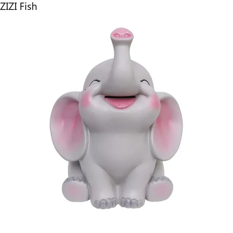 Cute gray and pink elephant ceramic savings jar piggy bank ideal for nursery bedroom decor and saving coins