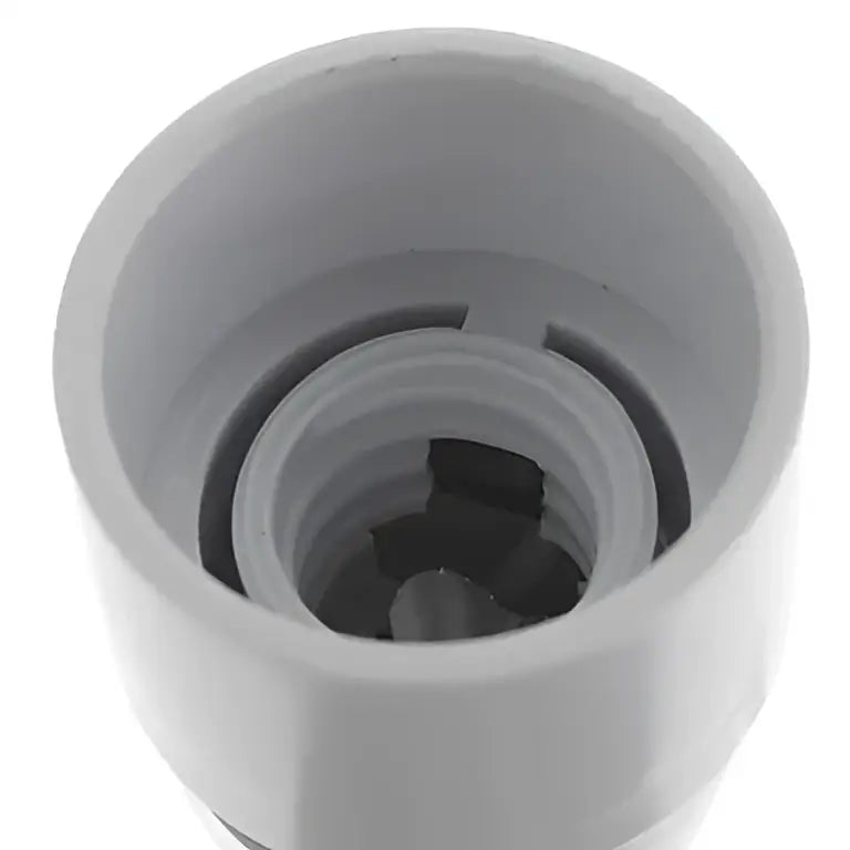Gray plastic e14 to g9 adapter converter led bulb holder with threaded interior and black rubber gasket for kitchen use