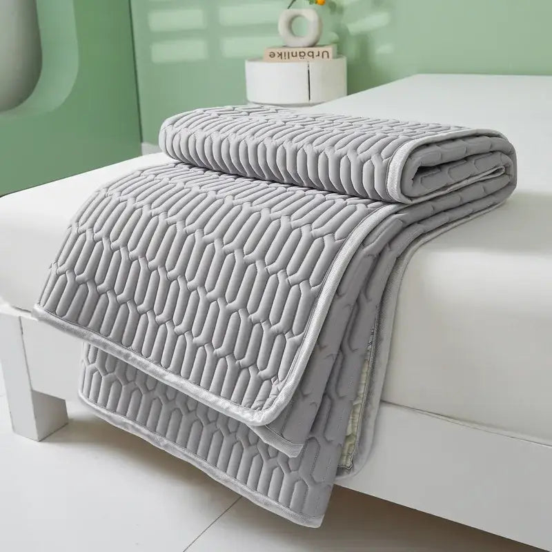 Gray quilted cooling latex summer mat set with textured honeycomb pattern and soft fabric edges for bedroom use decorbites cooling latex