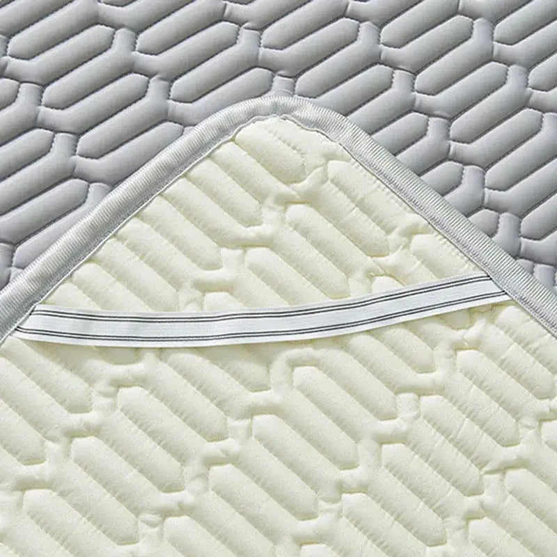 Cream-colored quilted mattress pad with hexagonal pattern and white elastic border for decorbites cooling latex summer mat set