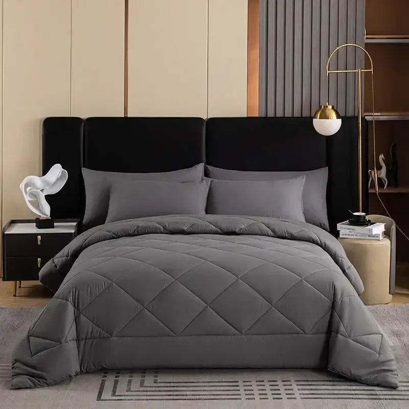Gray quilted cozy quilt set featuring a soft diamond-stitched pattern perfect for bedroom decorbites cozy quilt use