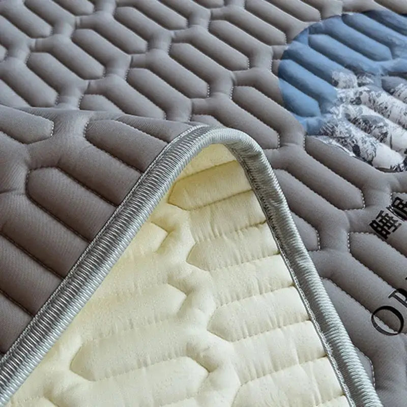 Gray quilted latex bed mat set with honeycomb pattern silver trim and cloud embroidery for bedroom mattress pad