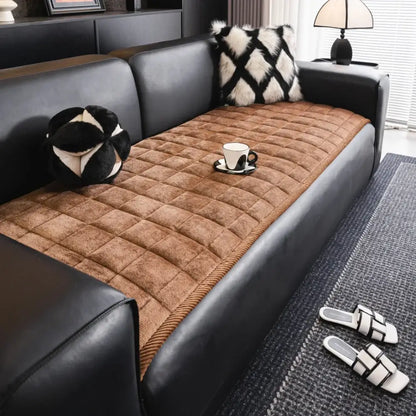 Brown quilted sofa towel with a plush textured surface and stitched grid pattern for living room cushion pad