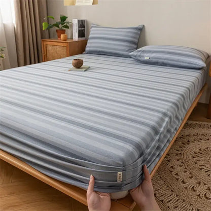 Blue and white striped fitted sheet with soft stretchy fabric in gray red and black plaid cotton sheet set decorbites coarse cloth