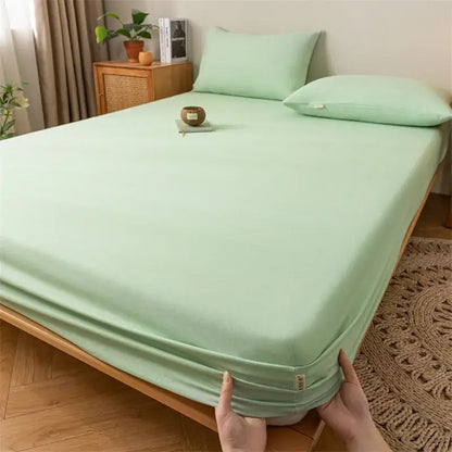 Mint green fitted sheet with elastic edges and smooth texture from gray red black plaid cotton sheet set by decorbites coarse cloth