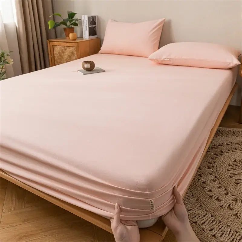 Soft pink fitted sheet with smooth stretchy fabric in gray red and black plaid cotton sheet set by decorbites coarse cloth