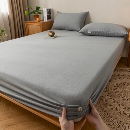 Gray red and black plaid cotton sheet set fitted sheet with soft textured gray fabric and elasticized edge decorbites coarse cloth