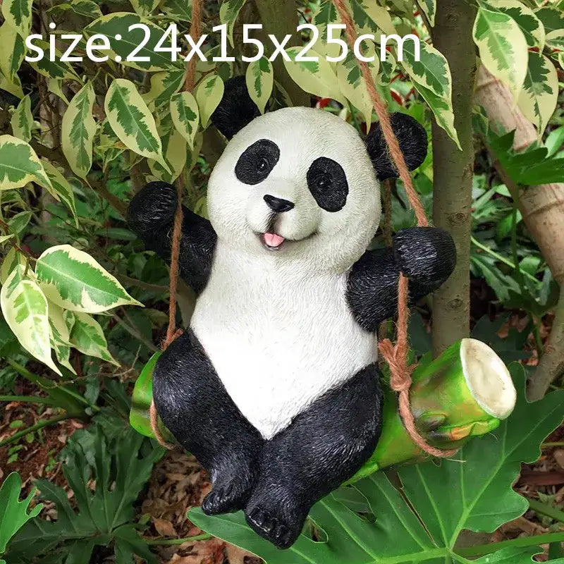 Adorable black and white resin cartoon koala panda garden sculpture hanging from rope for outdoor decorbites decor