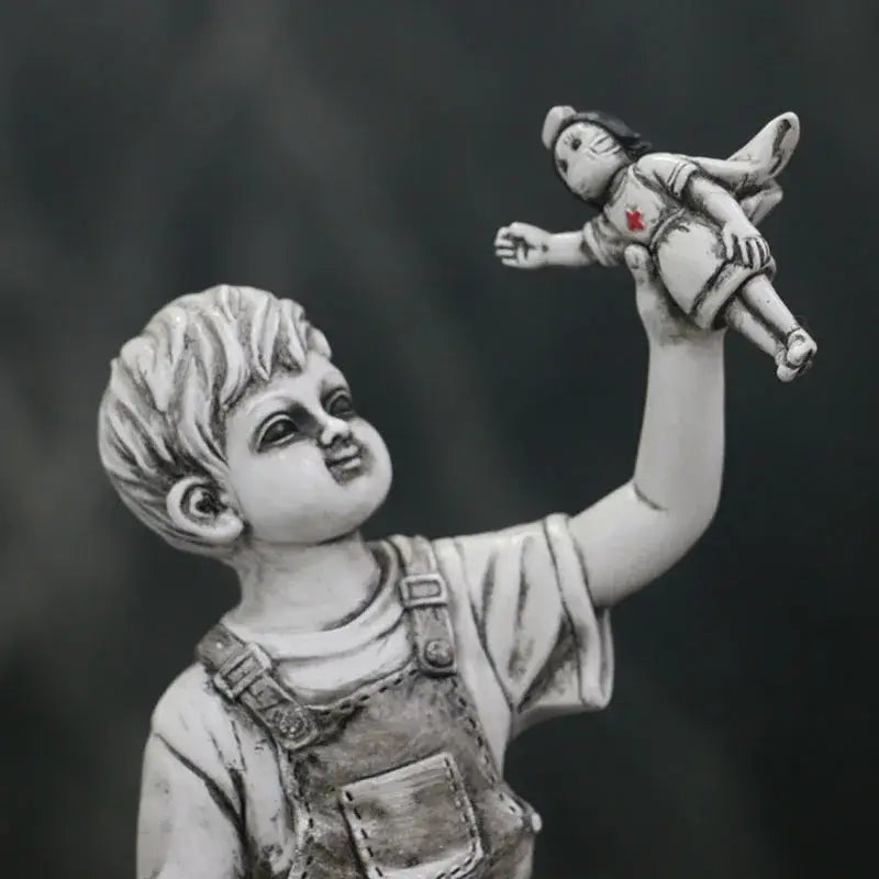 White resin super nurse angel boy statue holding nurse doll with red cross detail for living room decor