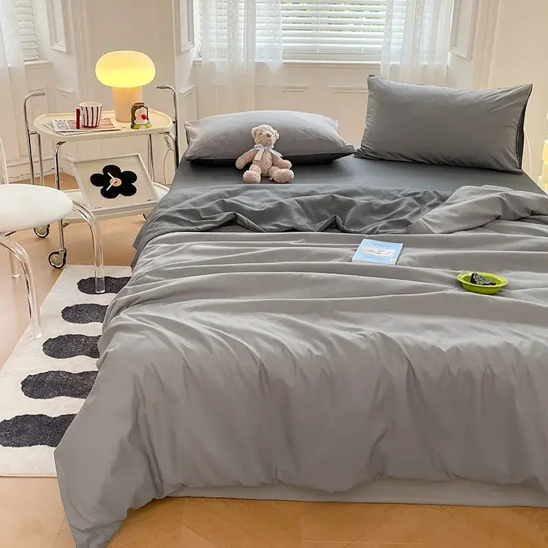 Gray satin cotton quilted duvet cover set with soft textured sheets and pillows for bedroom decorbites cotton quilted bedding