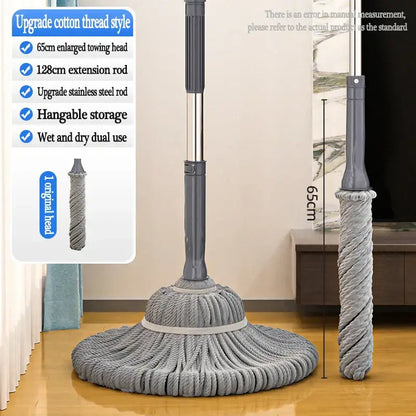 Gray silver easy spin mop with microfiber head and stainless steel rod featuring hangable storage for kitchen floors