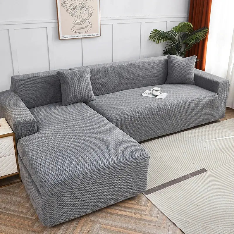 Gray textured jacquard sofa cover with herringbone pattern and pillows for living room decorbites jacquard sofa cover